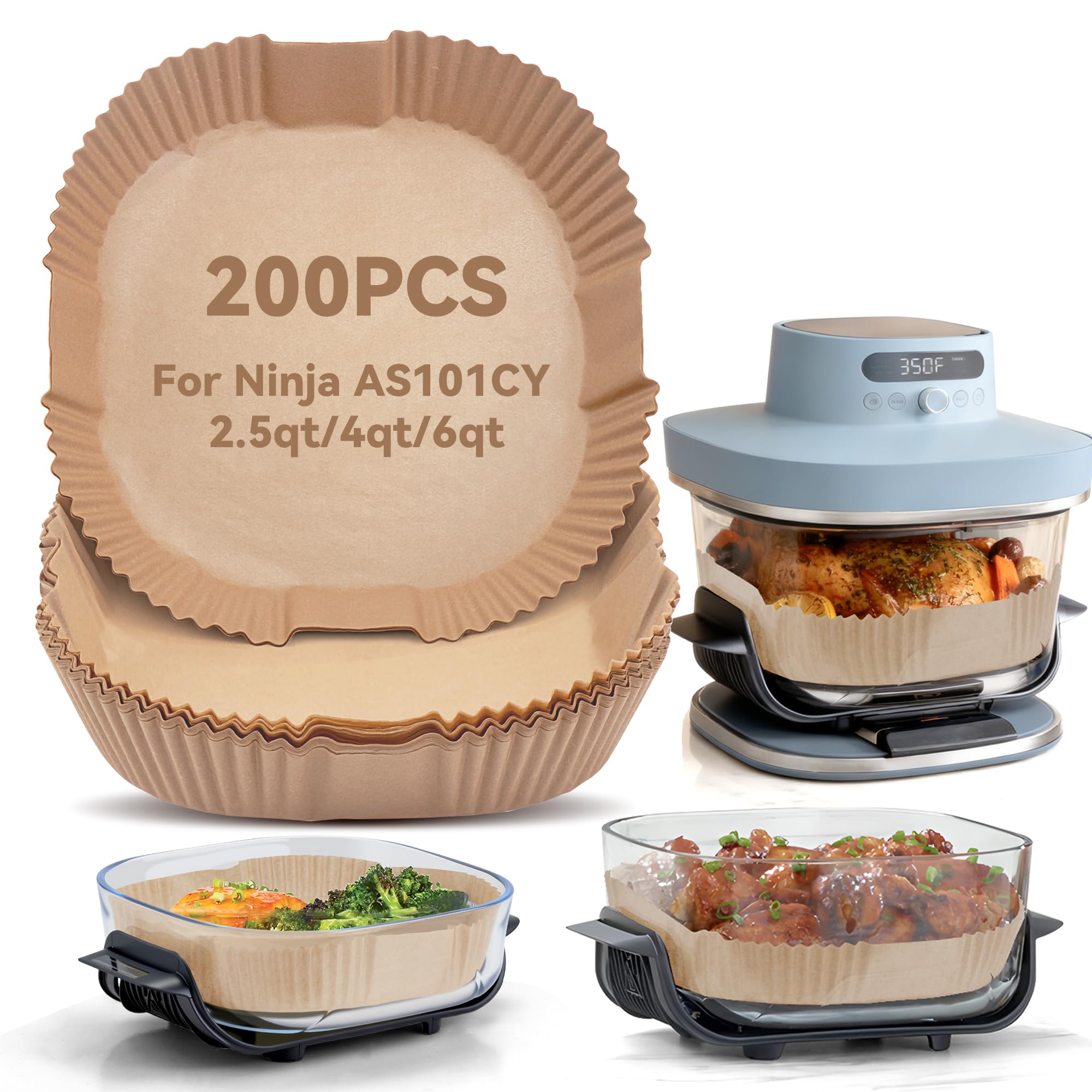 SIUDANGKA 200pcs air fryer liners for Ninja Crispi Pro AS101CY basket protection and easy cleanup.