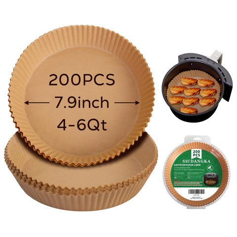 Siudangka air fryer liners in a 200-pack for Ninja AF101 AF150 XL help keep baskets clean.