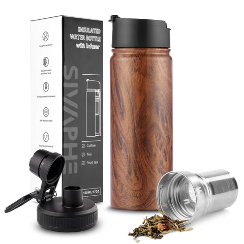 Sivaphe Tea Infuser Bottle wood grain exterior for durable on-the-go use