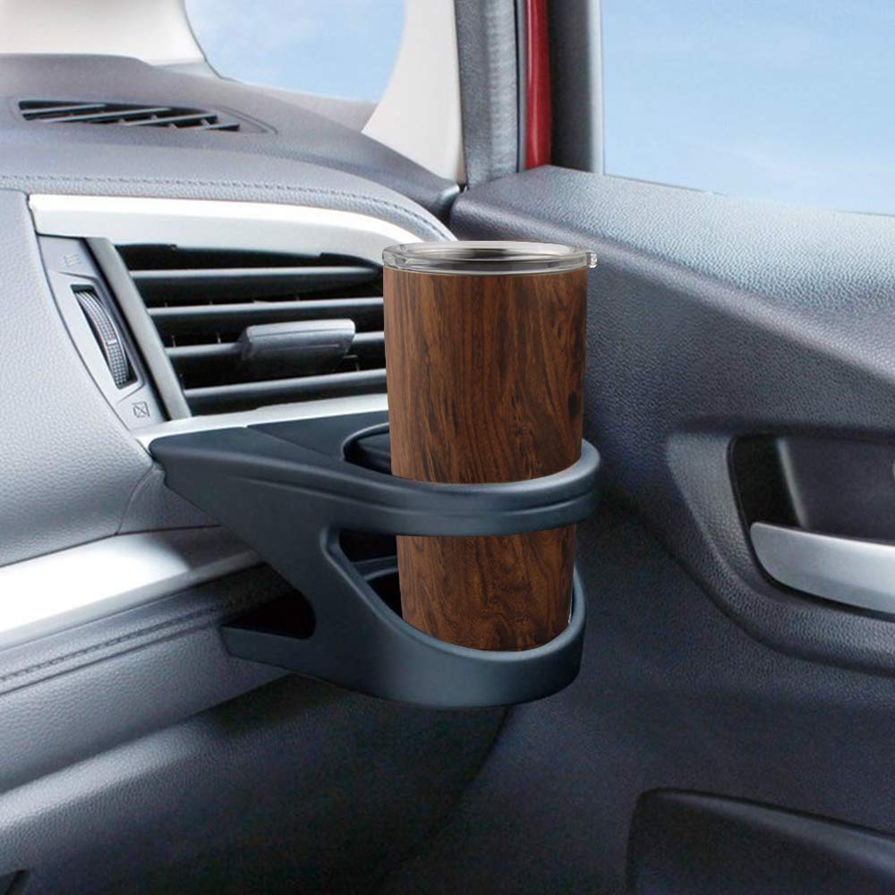 Closeup of Sivaphe wood grain tumbler showing lid and straw