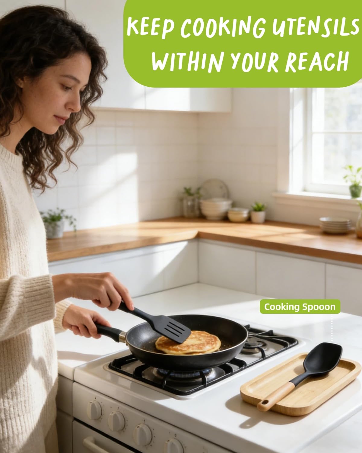 SIVOTAMI bamboo spoon holder on the stove top with non-slip base