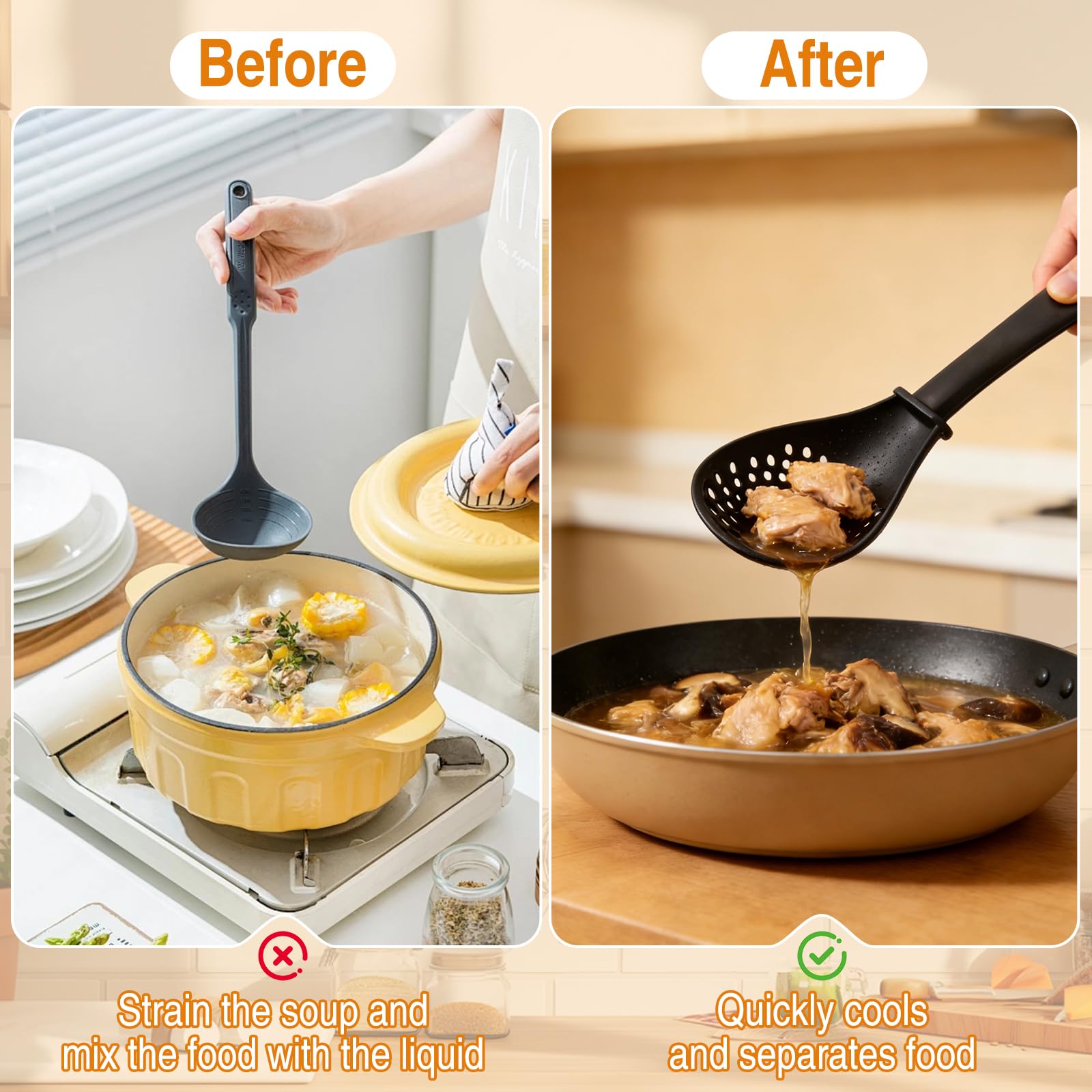 Six-in-One Kitchen Spoon Set ergonomic handle offers comfortable control while cooking