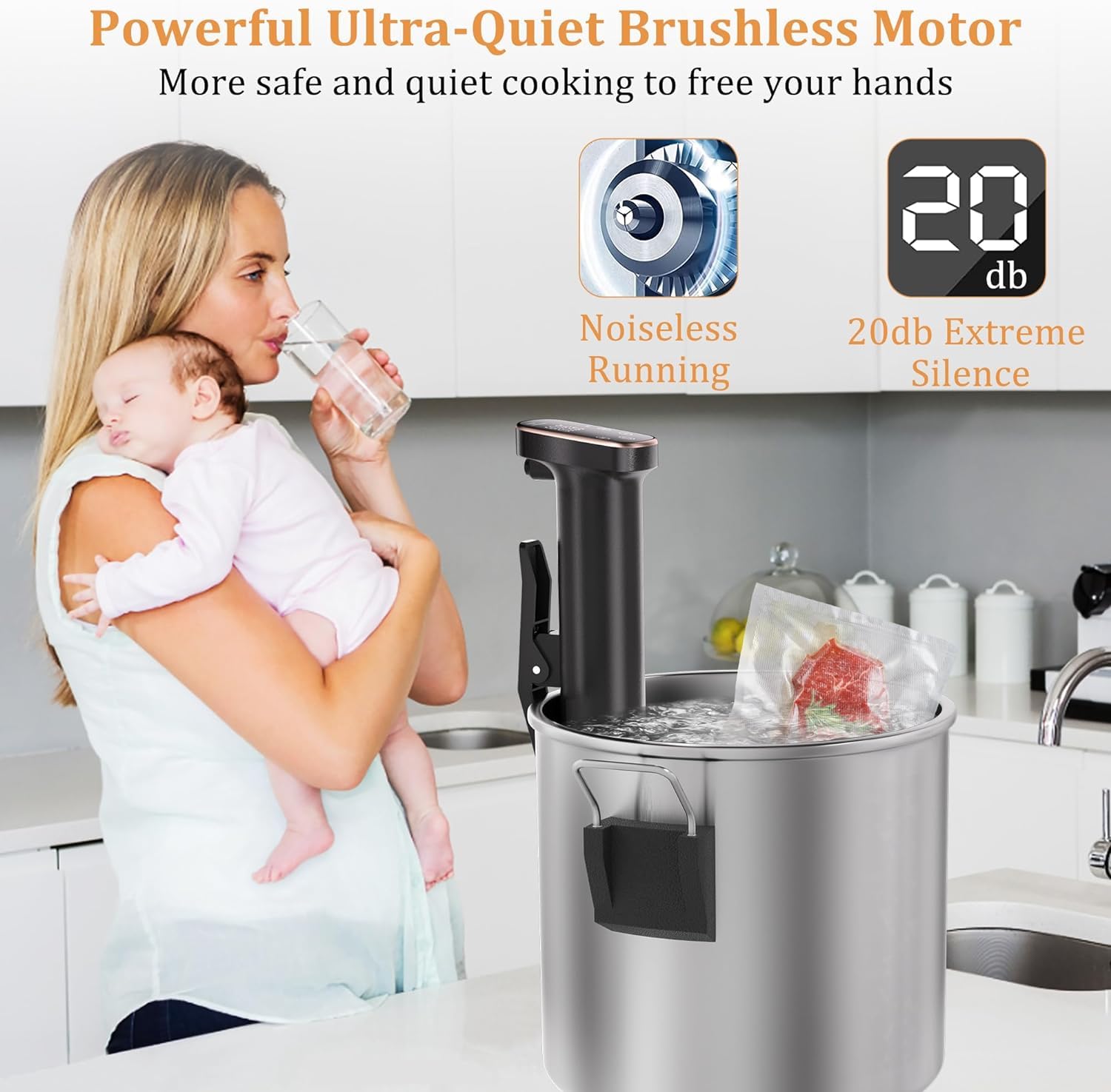 Sixfivsevn sous vide cooker 1100W heating for rapid consistent heat