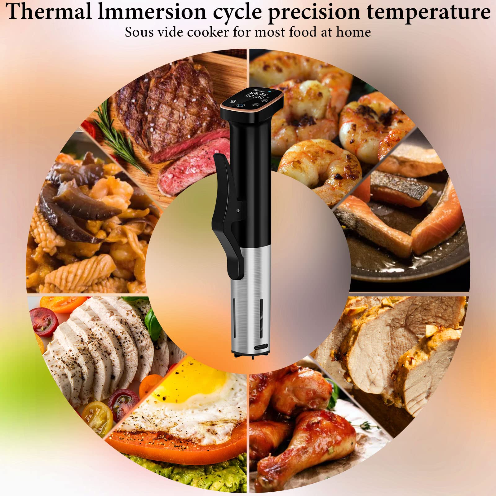Sixfivsevn sous vide cooker bright LCD display with alarms