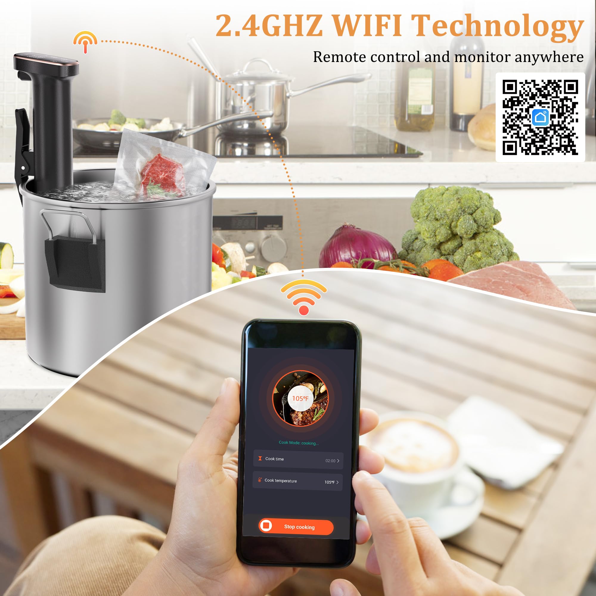Sixfivsevn sous vide cooker with recipes app for automatic presets
