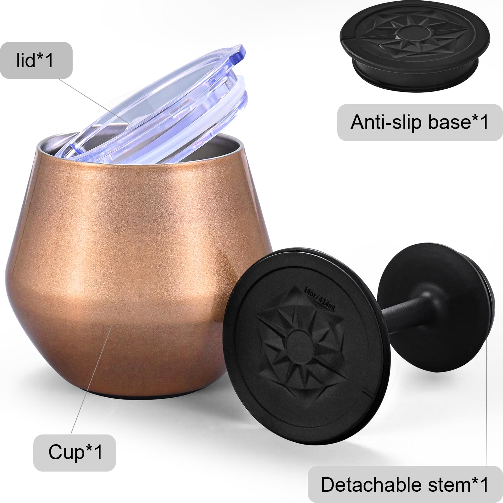 Siyaluens rose-gold wine tumbler with lid for travel safety