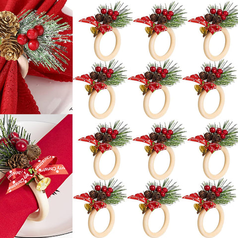 SIYOMG Christmas napkin rings with pinecone buckles for festive table styling