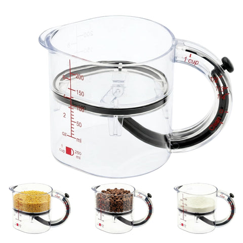 SKAHEE 4-in-1 measuring cup with push-base for quick, precise measurements.