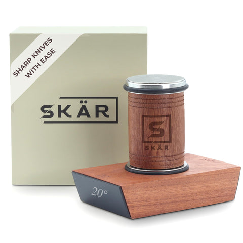 SKÄR rolling knife sharpener with magnetic base for stable, precise sharpening.