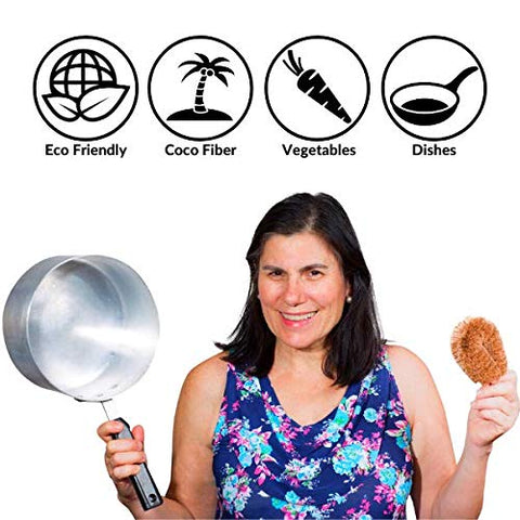 Non-scratch cleaning brush safe for cast iron, stainless steel, glass, and ceramic.