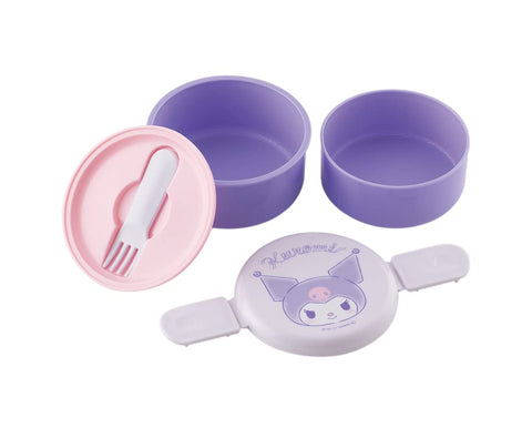 Skater Kuromi bento box shows two levels to keep foods separate.
