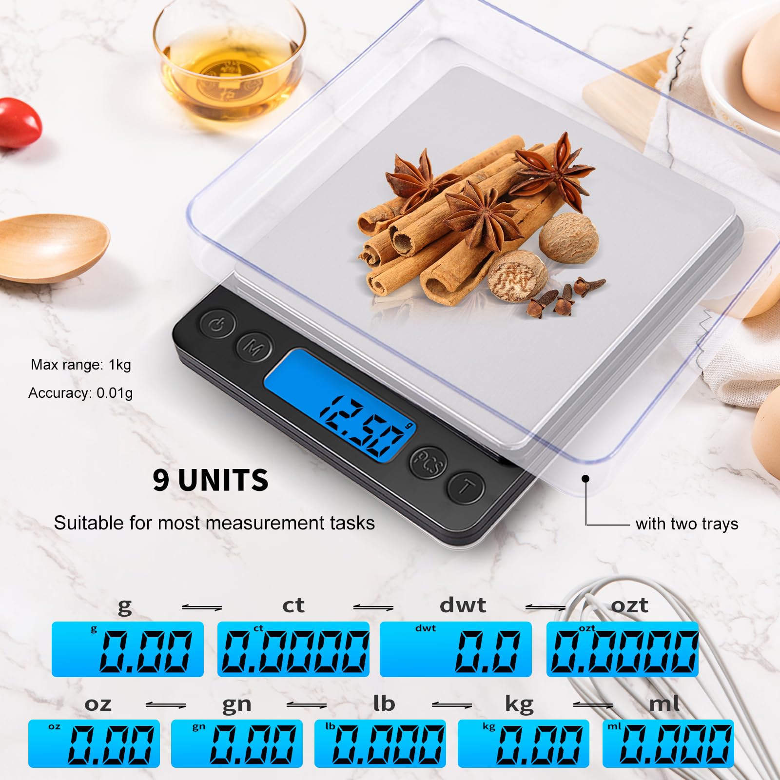 SKEAP Gram Scale with 304 stainless steel platform for easy cleaning
