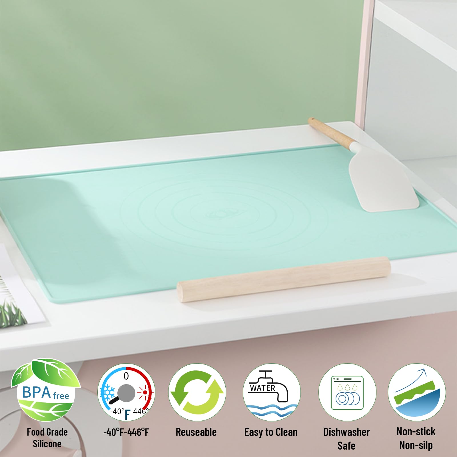 SKEAP silicone baking mat close-up highlighting non-stick surface for clean bake