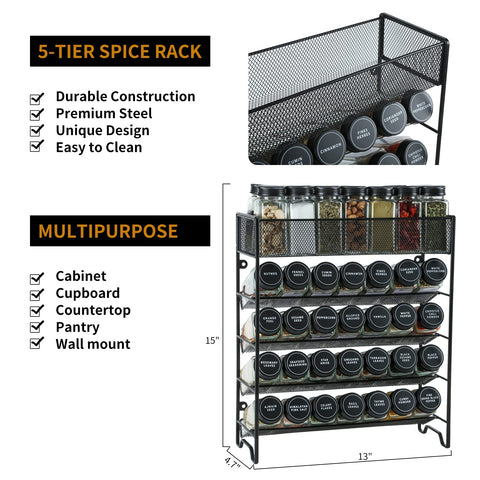 Skiileor 28 glass spice jars reveal contents at a glance for quick selection.