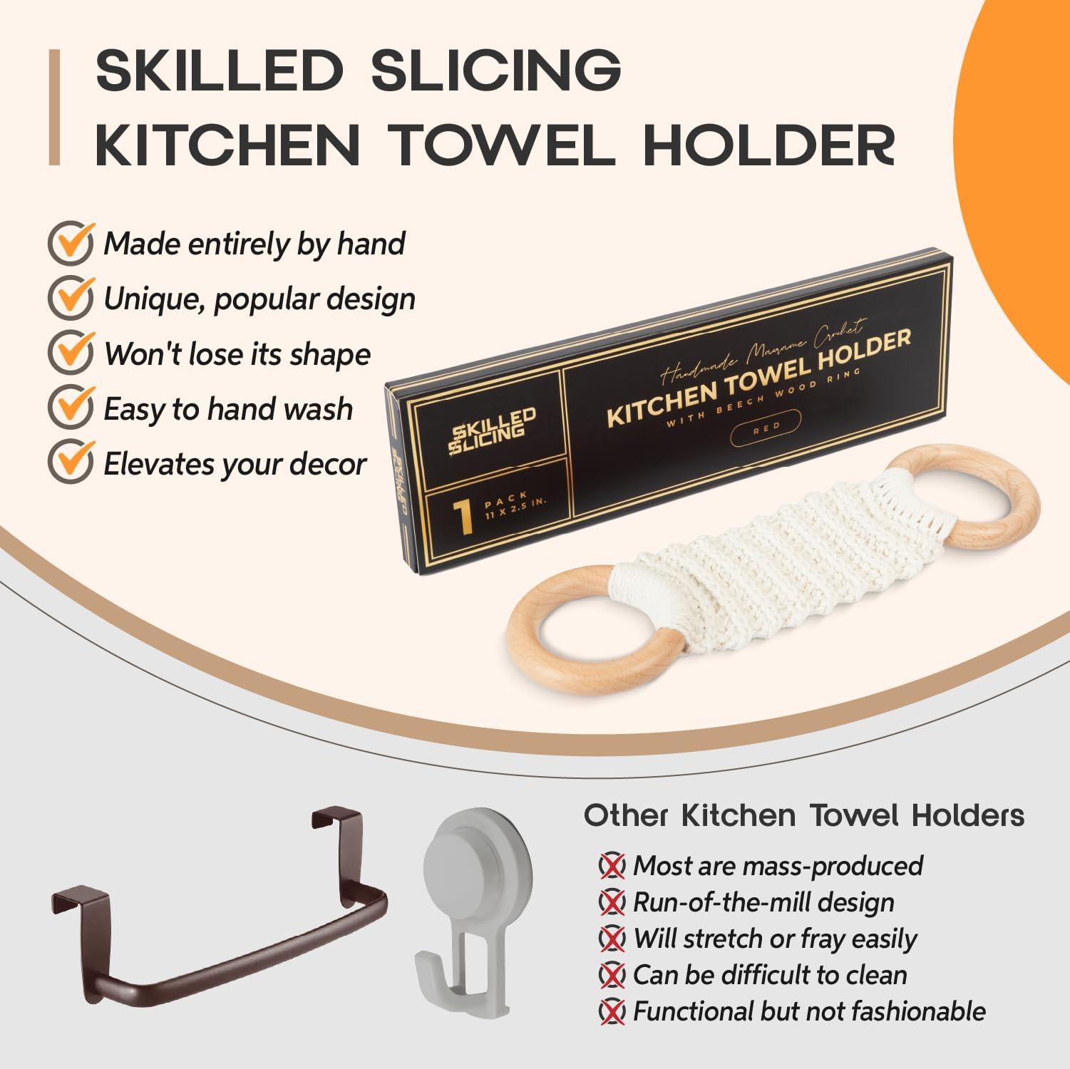 SKILLEDSLICING kitchen towel holder keeps towels within reach while drying hands.