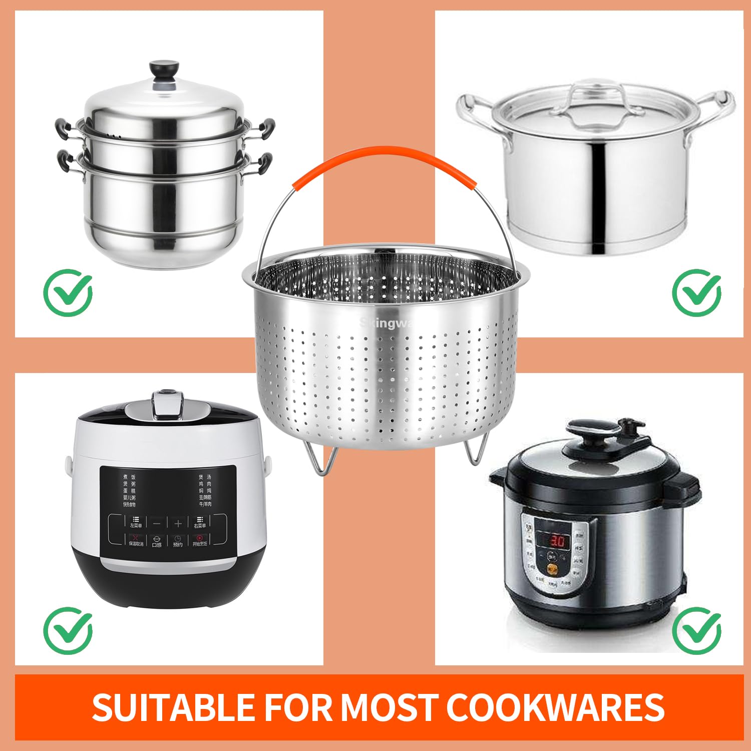 Skingwa steamer basket designed to fit 6qt pots.