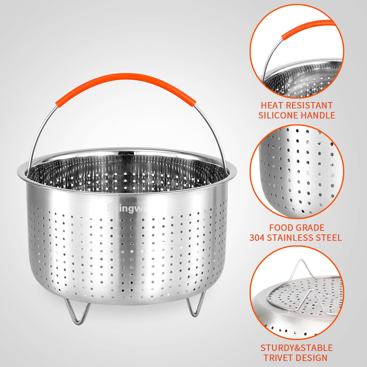 Skingwa steamer basket in dishwasher-safe design.