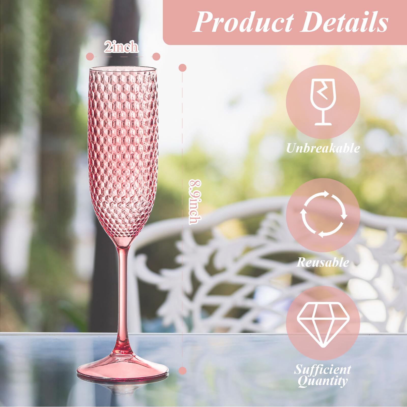 SKLENICE crystal clear plastic champagne glasses catch light beautifully for celebrations