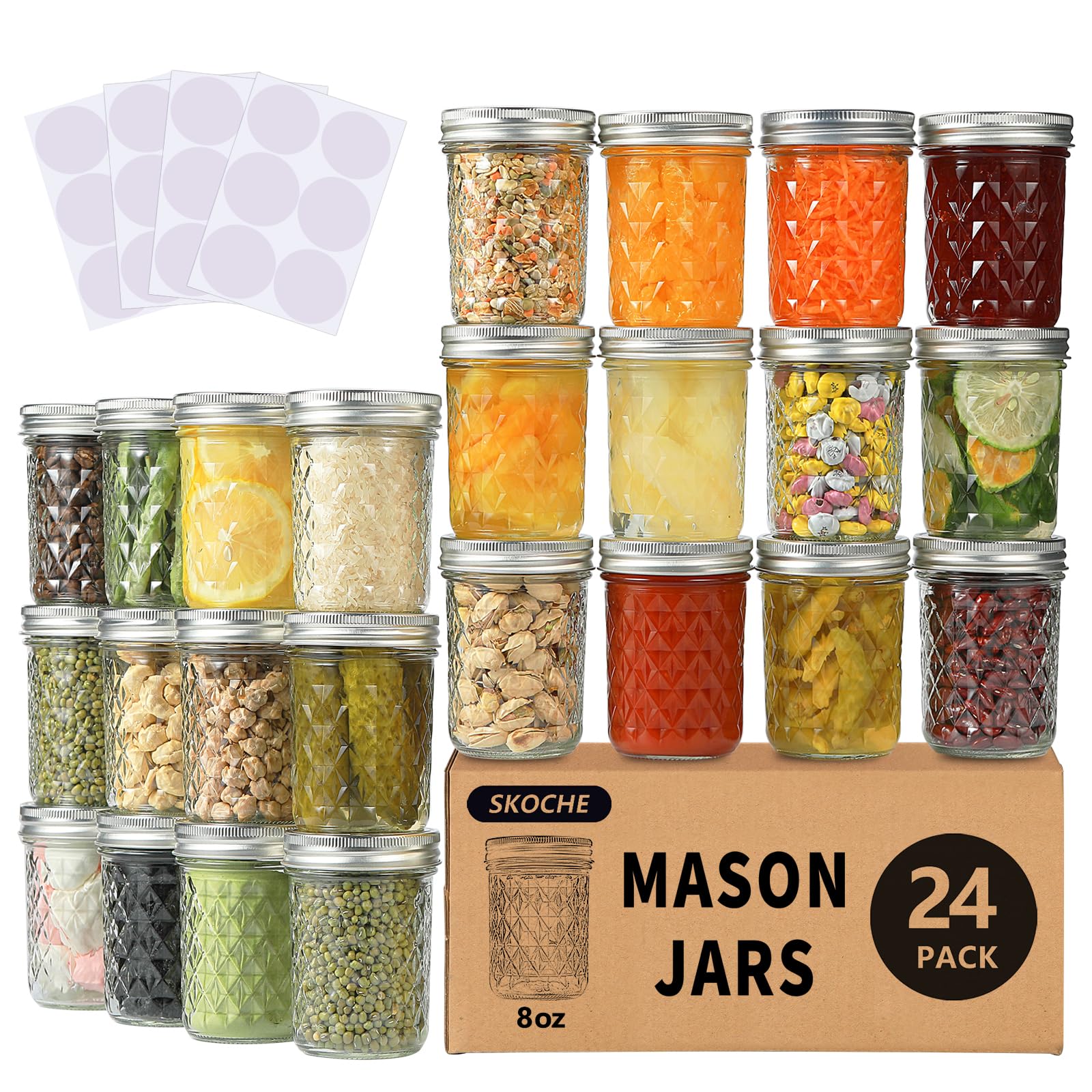 SKOCHE 8oz mason jar with regular lids for reliable canning and storage.