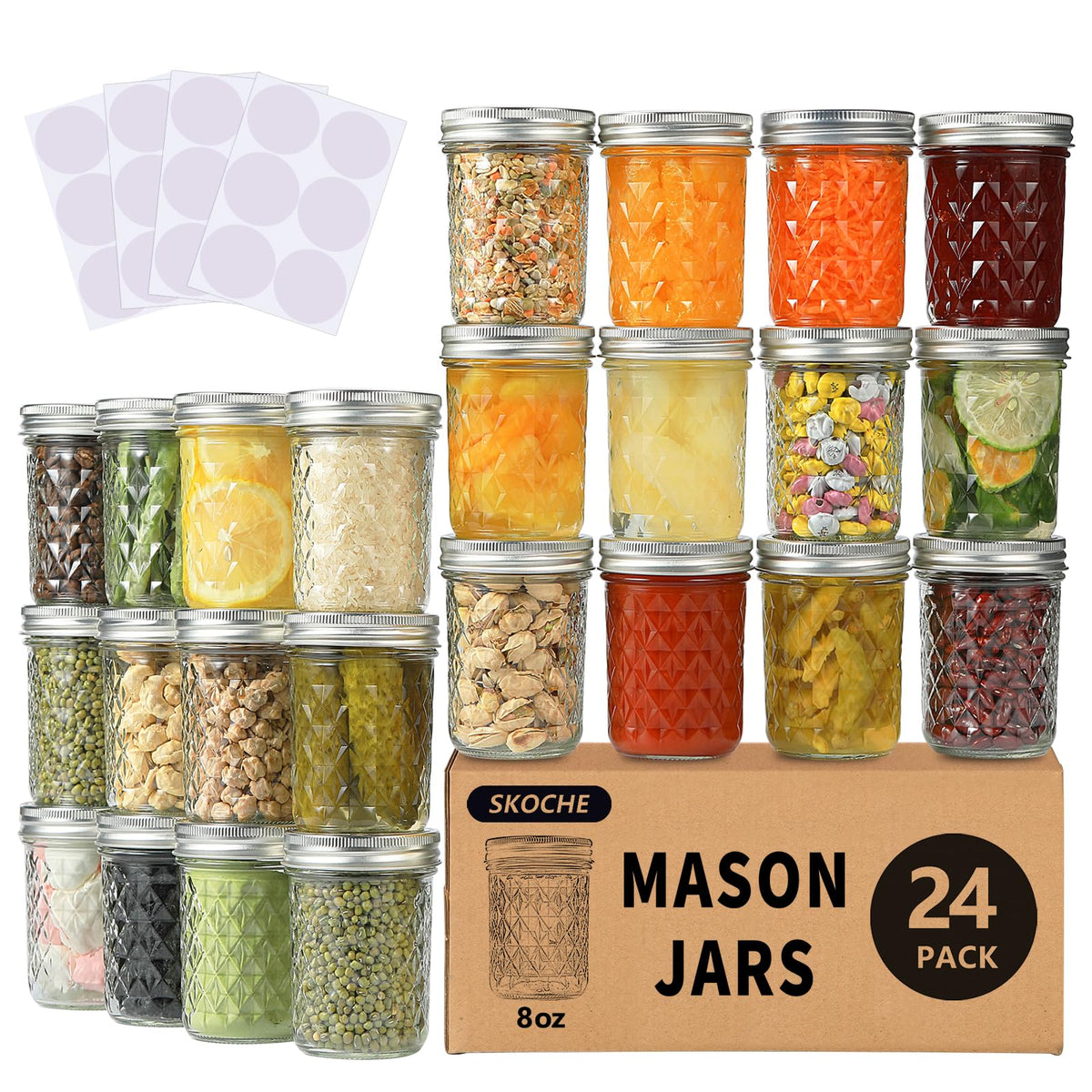 SKOCHE 8oz mason jar with regular lids for reliable canning and storage.