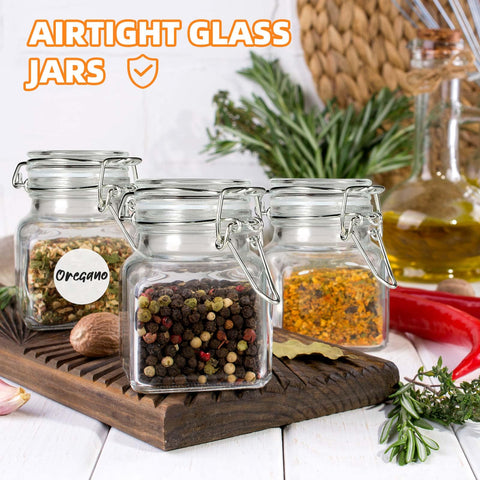 SKOCHE transparent jars showcase colorful spices on your rack.