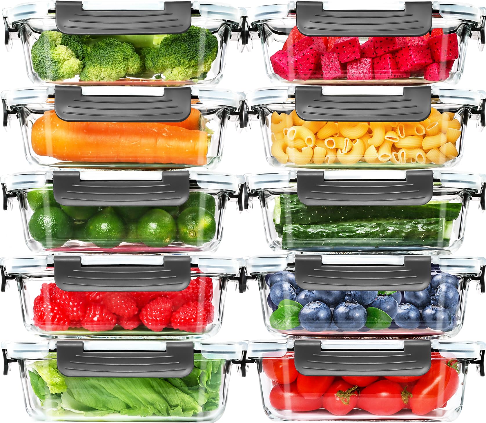 Skroam 10-pack 22oz glass meal prep containers stacked neatly for organized lunches