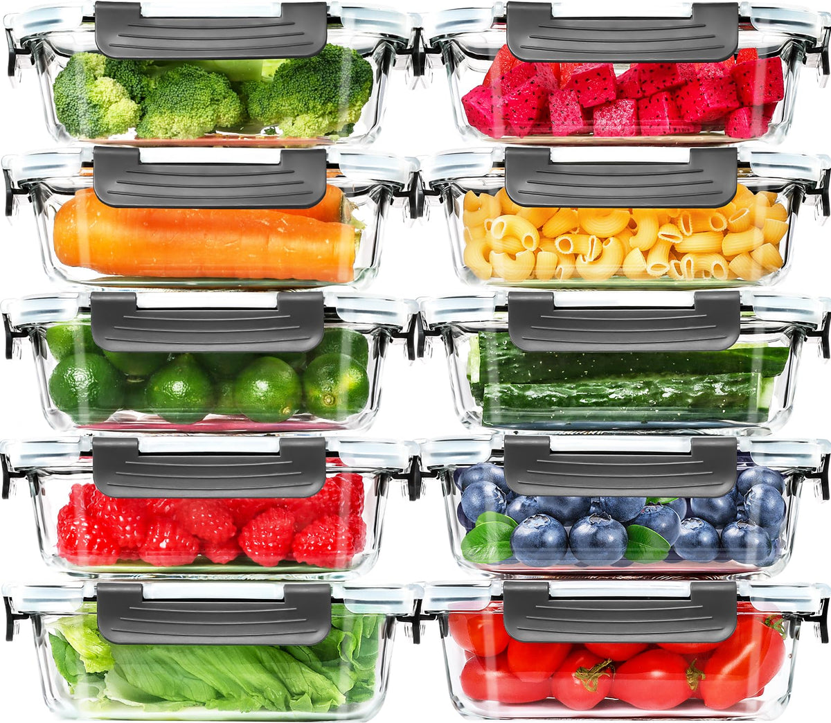 Skroam 10-pack 22oz glass meal prep containers stacked neatly for organized lunches