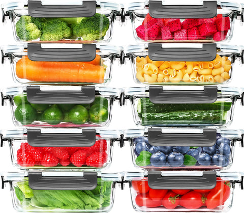 Skroam 10-pack 22oz glass meal prep containers stacked neatly for organized lunches
