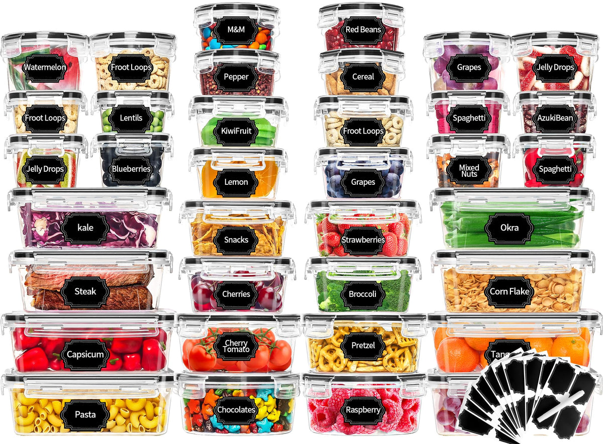 Skroam 72-piece set with airtight lids for organized pantry storage.