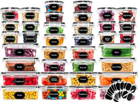 Skroam 72-piece set with airtight lids for organized pantry storage.