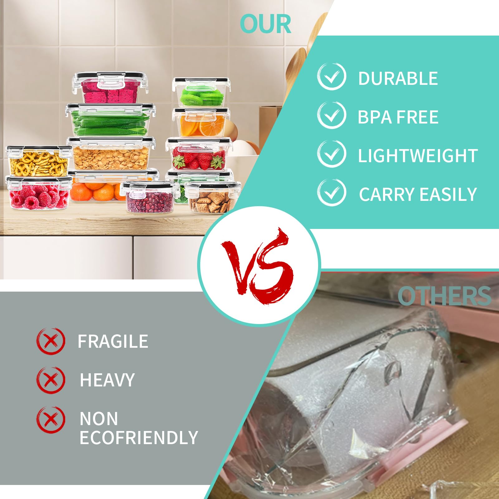 Skroam microwave-safe containers with lid removed for quick reheating.