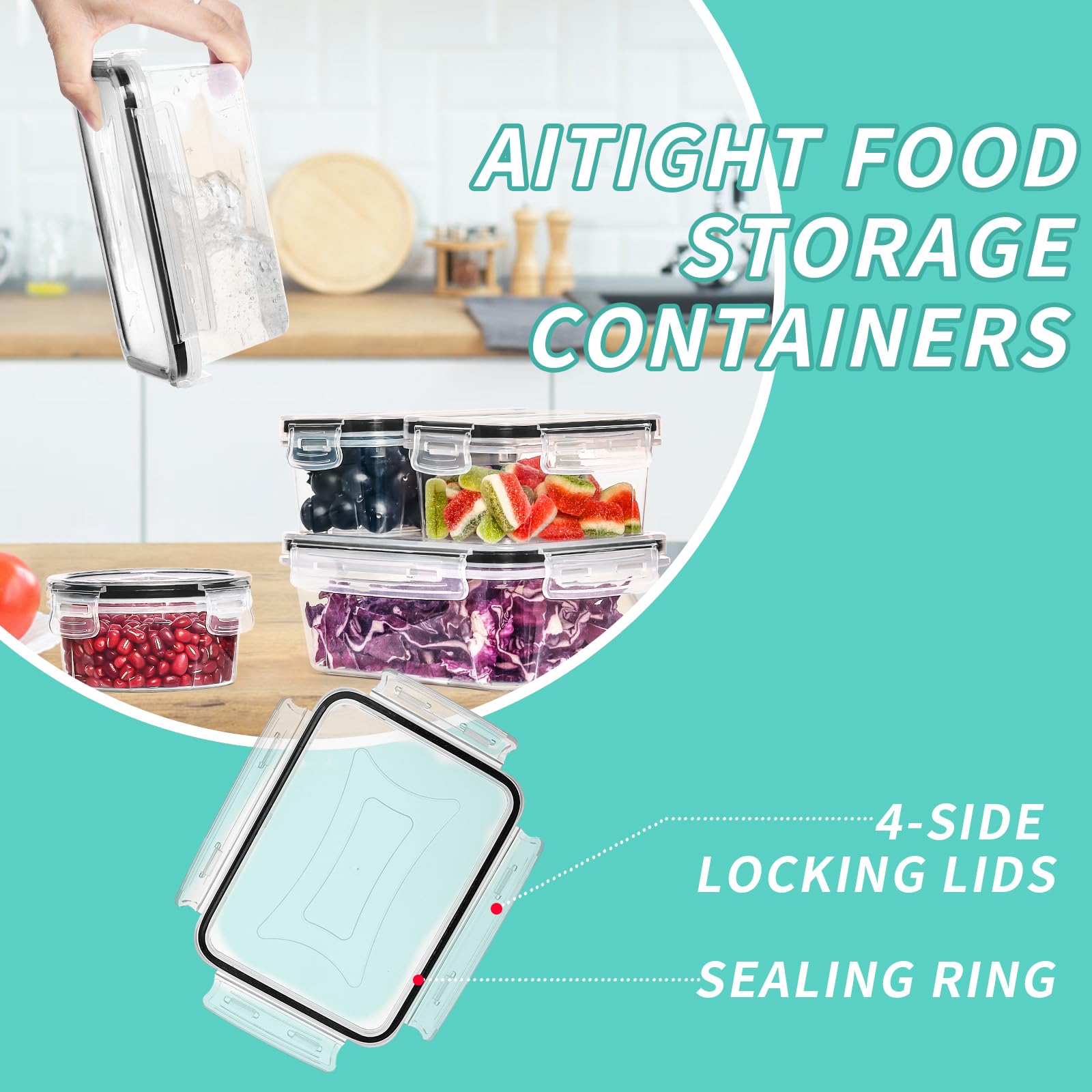 Transparent Skroam containers stacked to save kitchen space.