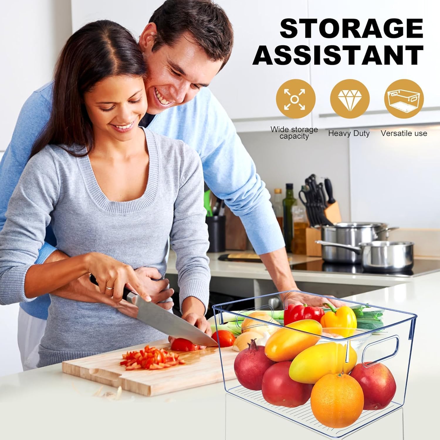 SKTEET clear fridge storage bin stackable for efficient organization.