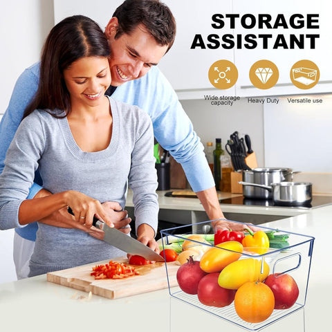 SKTEET clear fridge storage bin stackable for efficient organization.