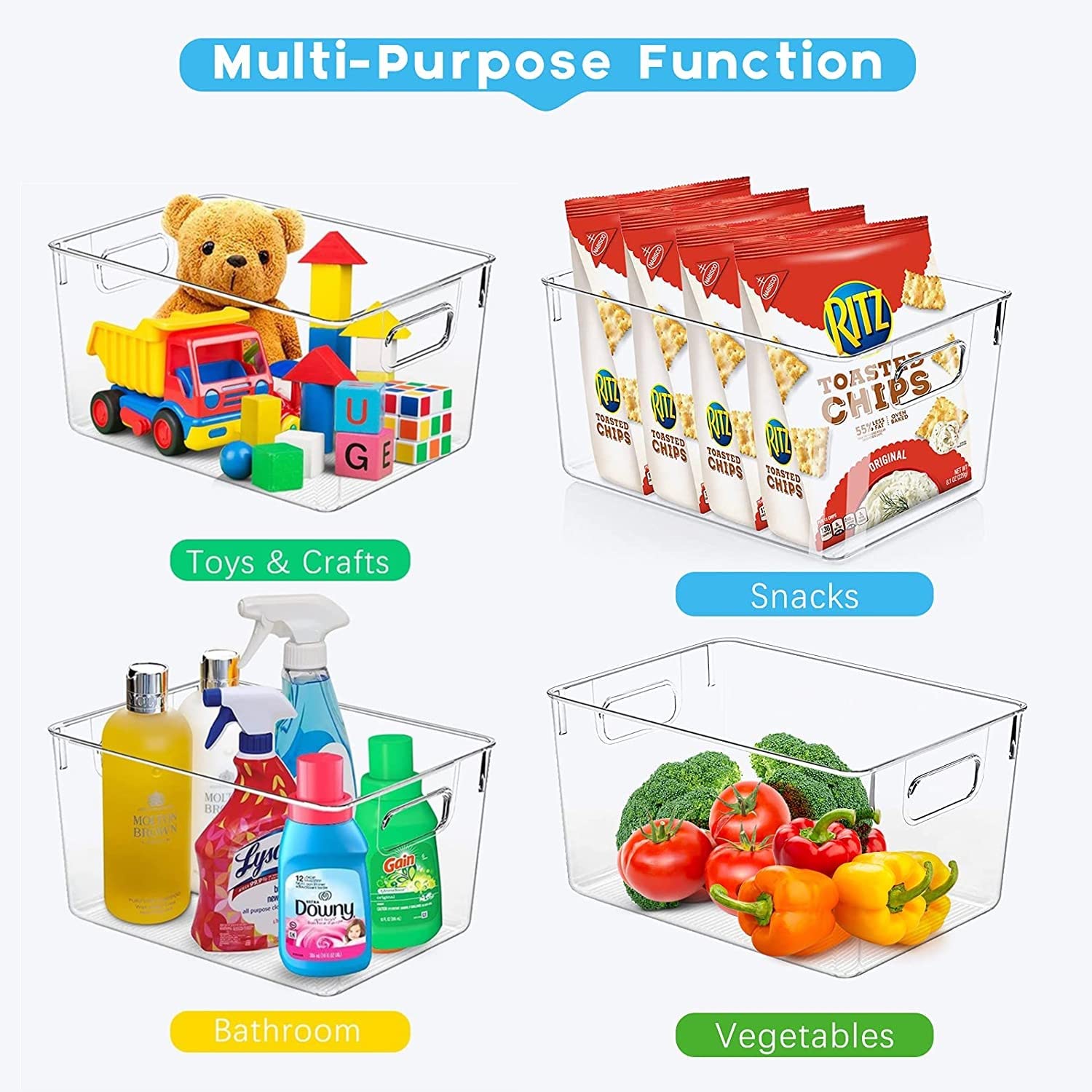 SKTEET stackable bin with covers helps maximize vertical storage.