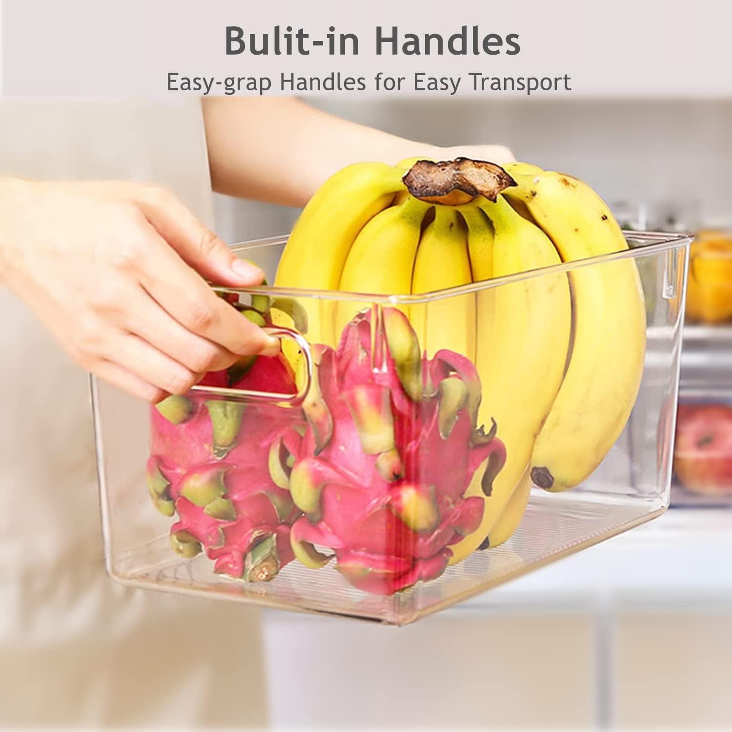 SKTEET stackable fridge organizer promotes space-saving storage.