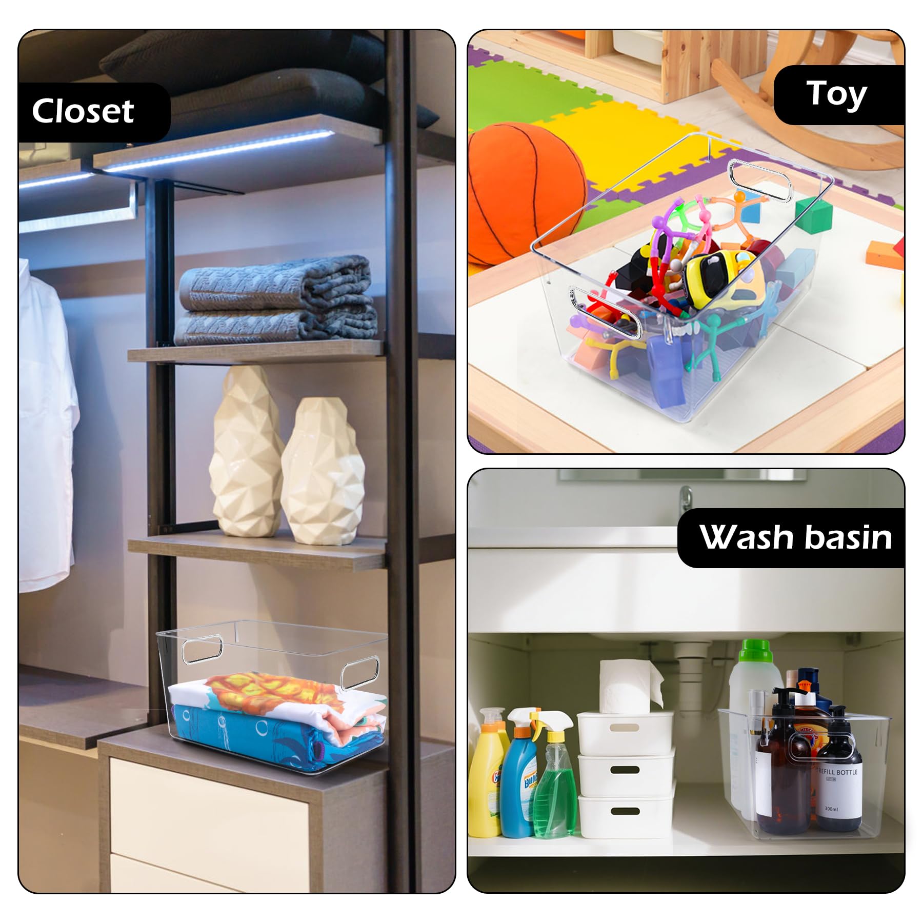 Bathroom storage using SKTKSE bins for clear, organized essentials