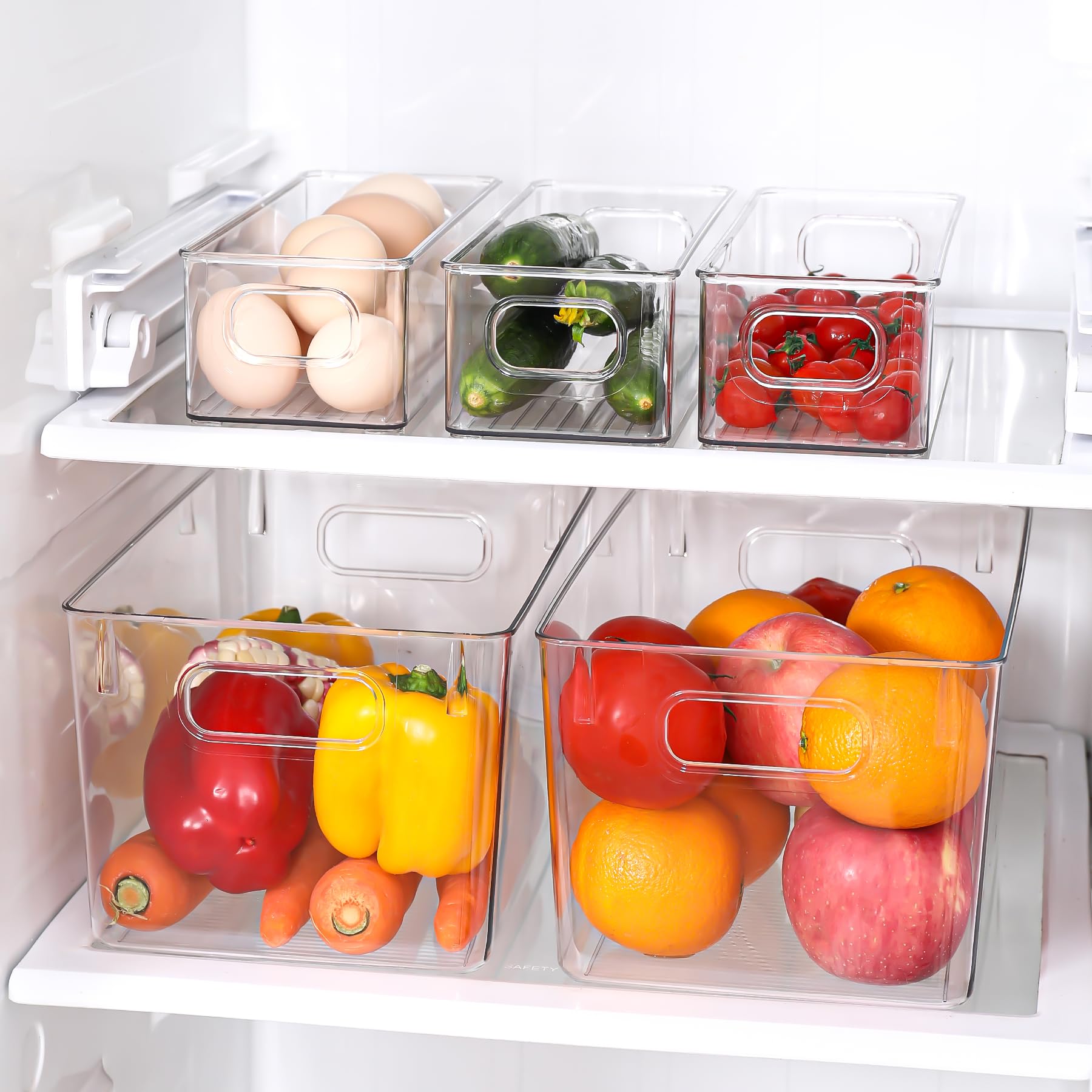 Cabinet organization with SKTKSE clear storage bins for tidy shelves