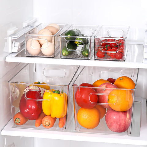 Cabinet organization with SKTKSE clear storage bins for tidy shelves