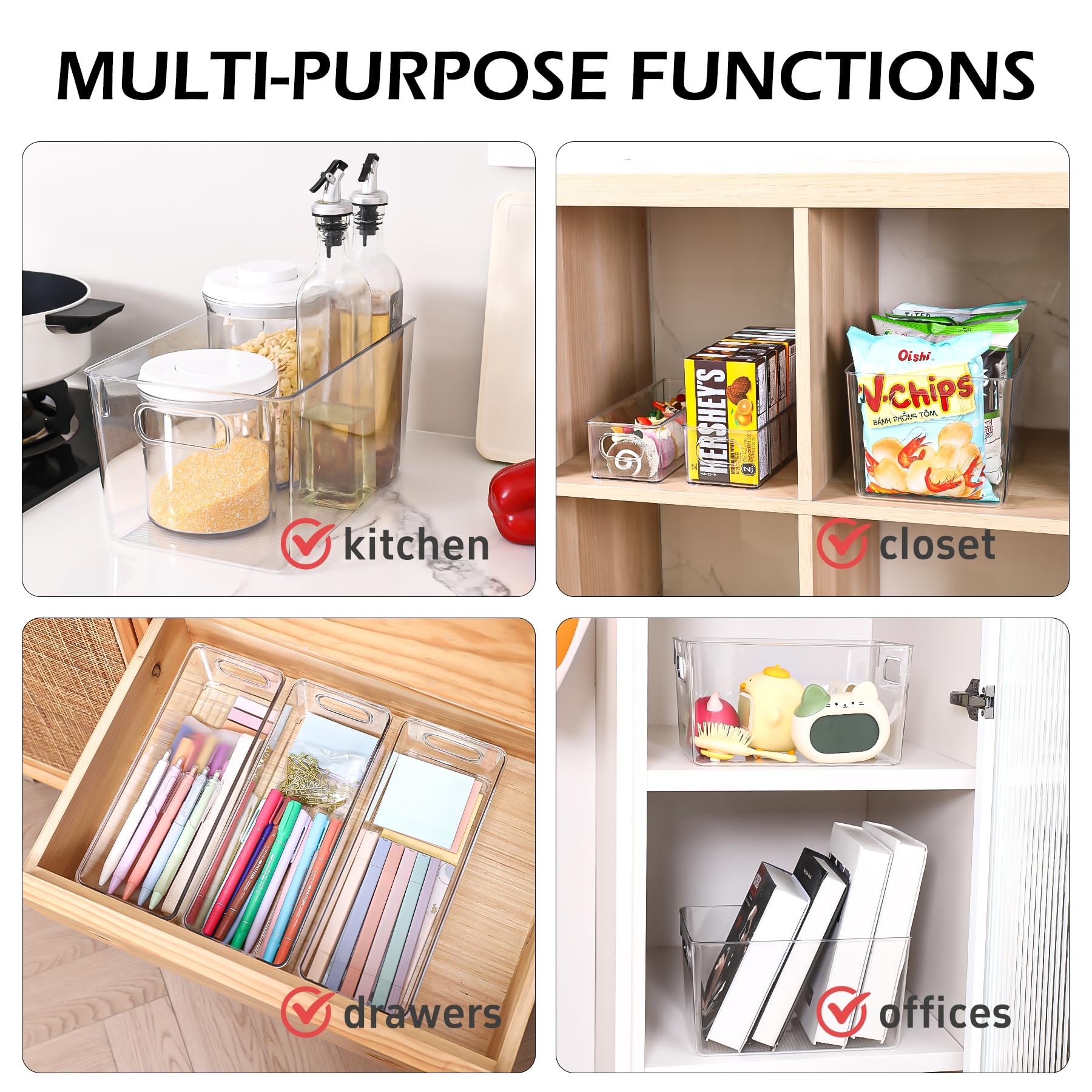 Organized drawer storage with SKTKSE clear bins for small items