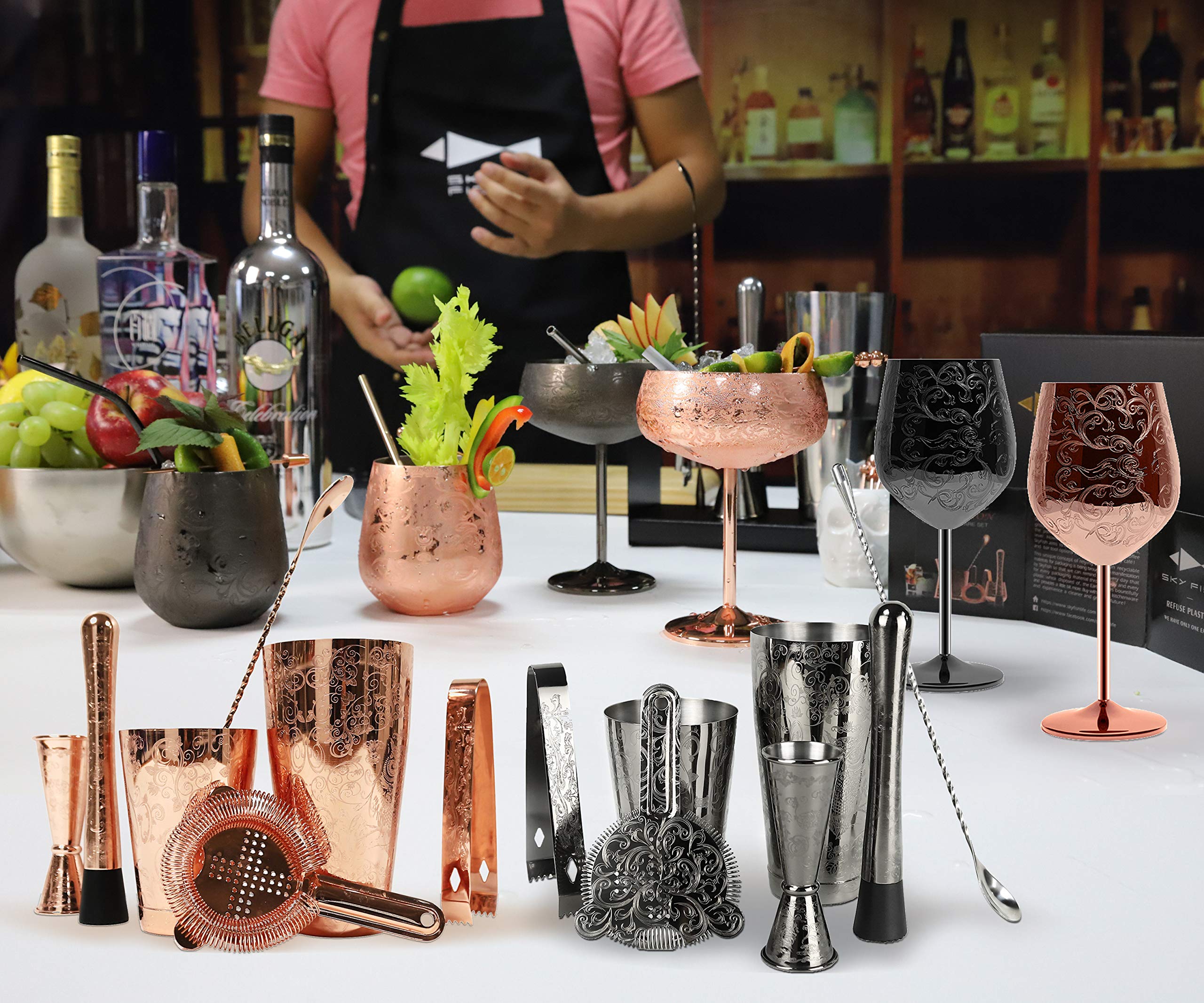 Sky Fish stainless steel engraving adds a regal touch to any bar area.