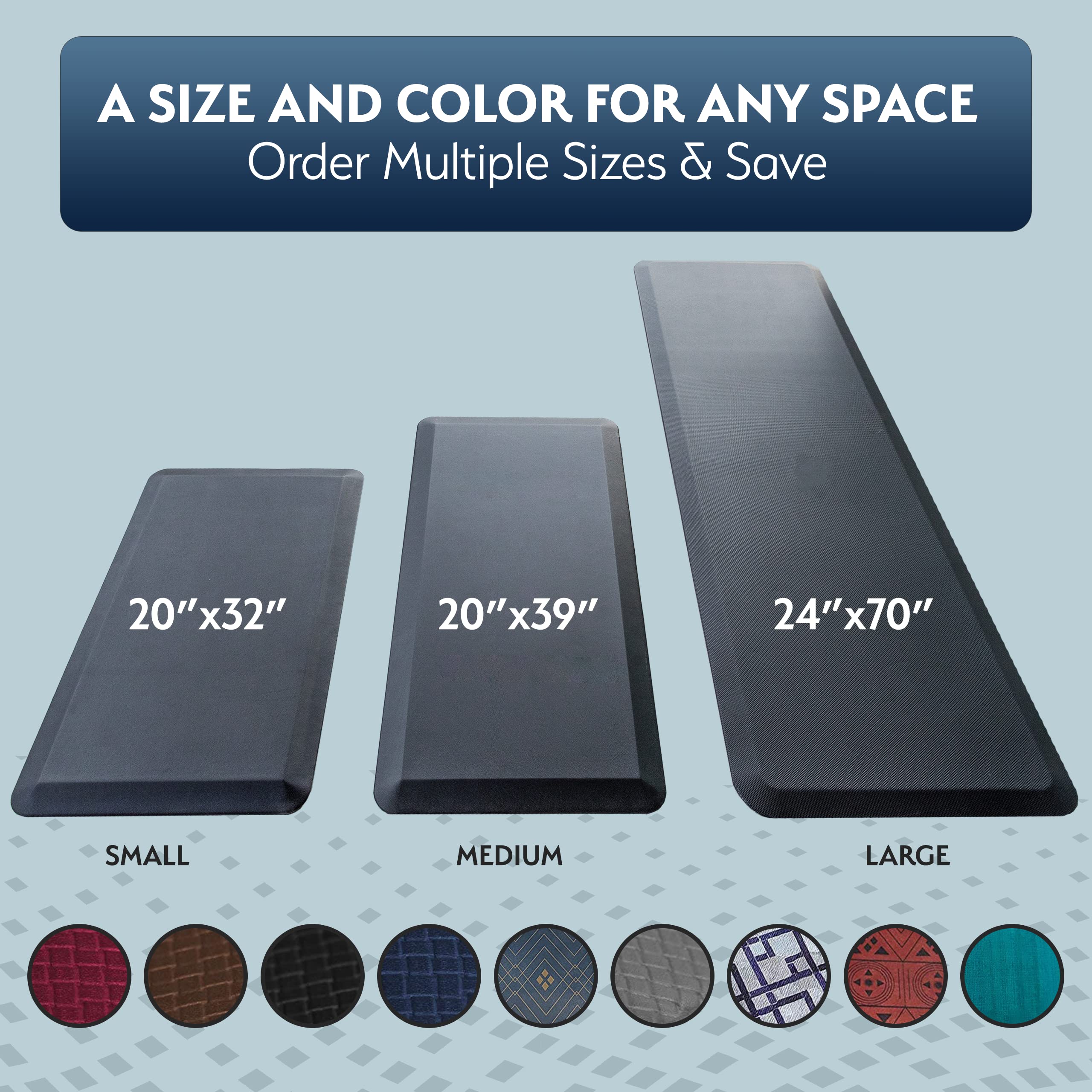 Sky Solutions Anti Fatigue Mat 20x32 black reveals large comfort area in kitchen
