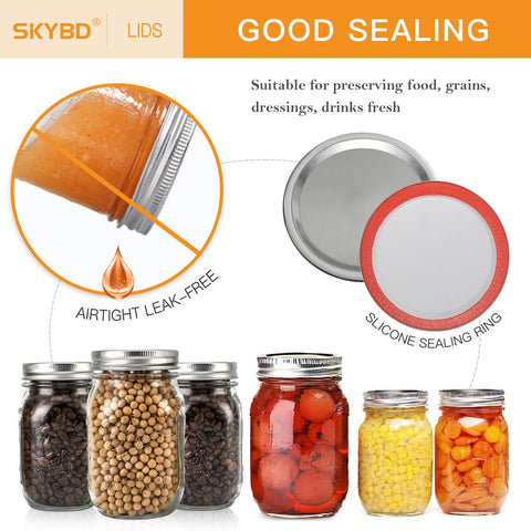 SkyBD ball-kerr-compatible lids securely fit wide-mouth jars.