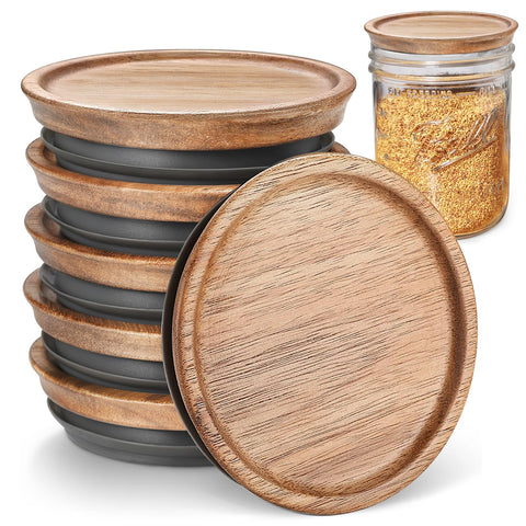 SkyBD regular-mouth wooden lid on a Ball jar for pantry organization