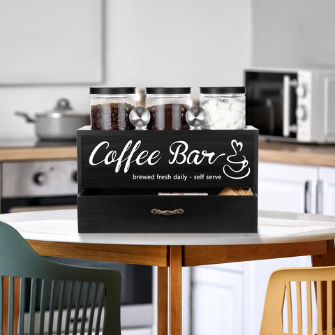 Skybooly wooden double-layer storage box sits compactly on countertop.