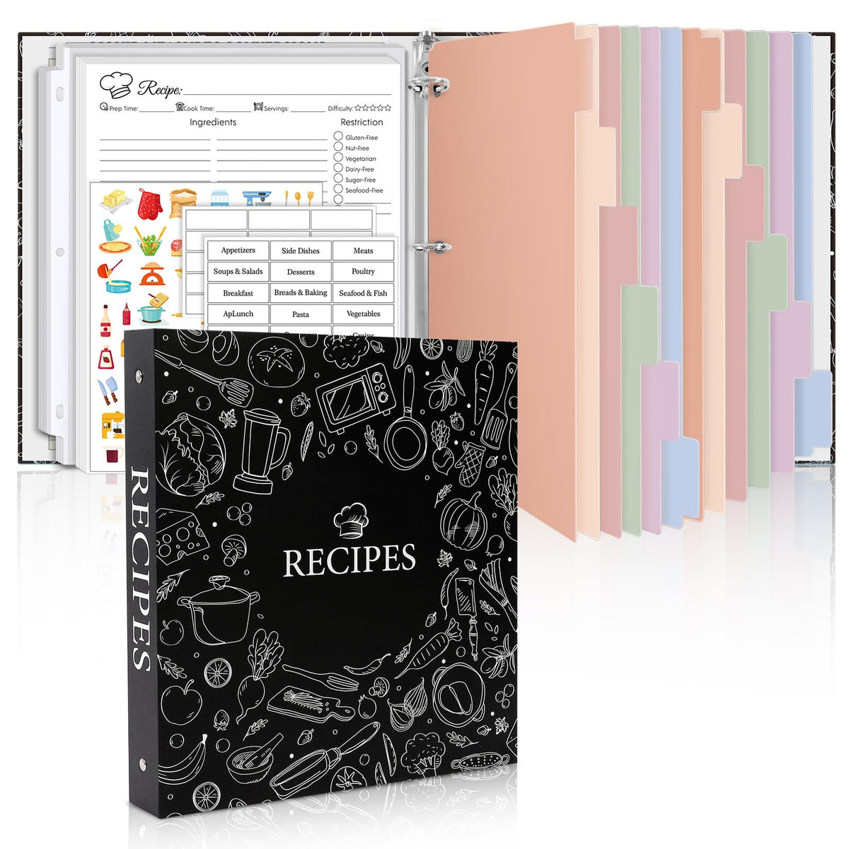 SkyDUE Recipe Binder cover protects recipes with a durable exterior and clean look.