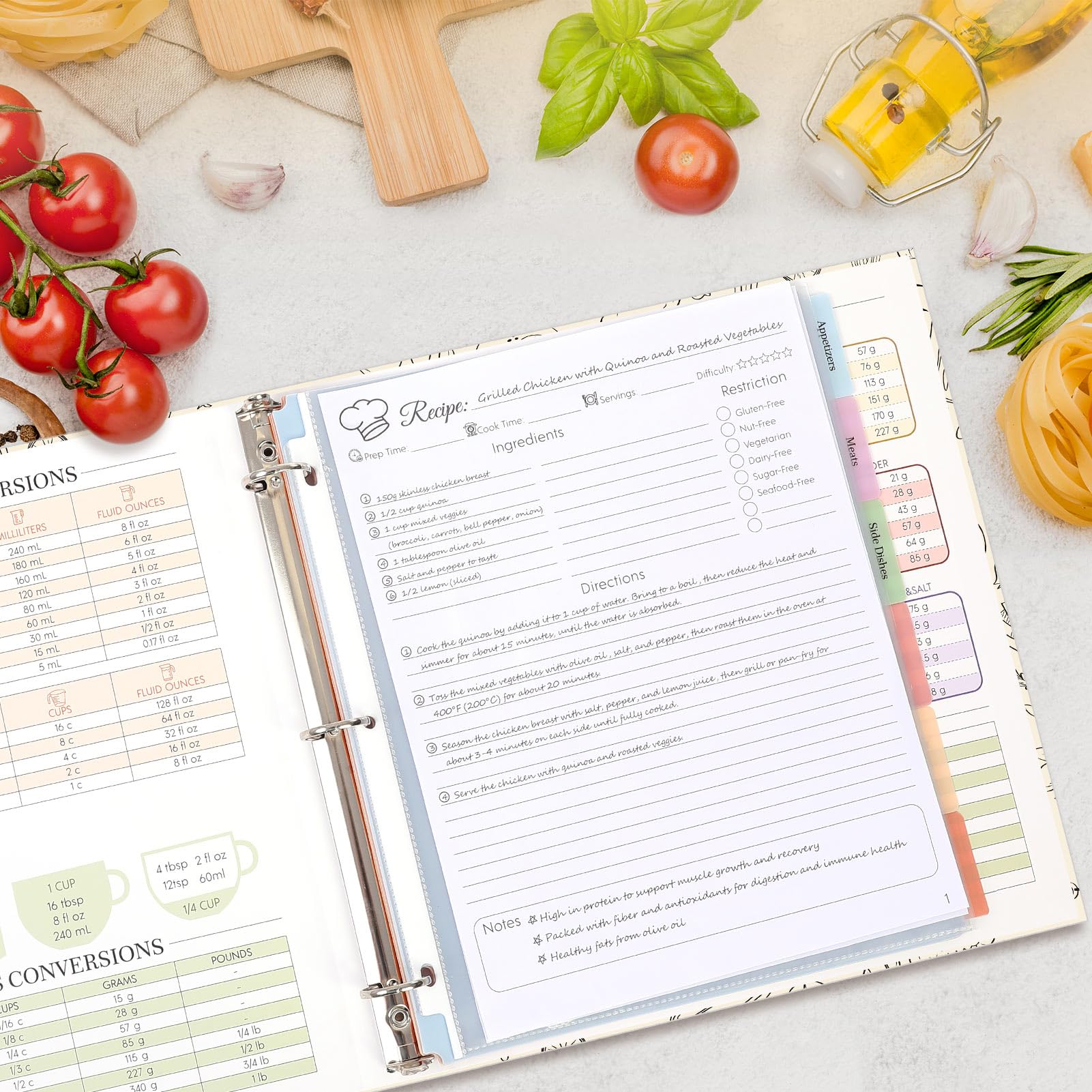 Skydue durable cover protects recipes from kitchen stains.