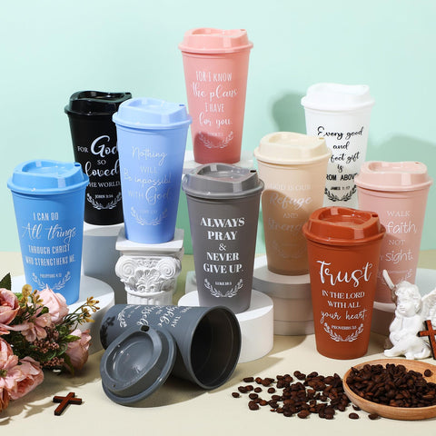 Skylety 16oz plastic cups with spill-resistant lids for hot or cold drinks