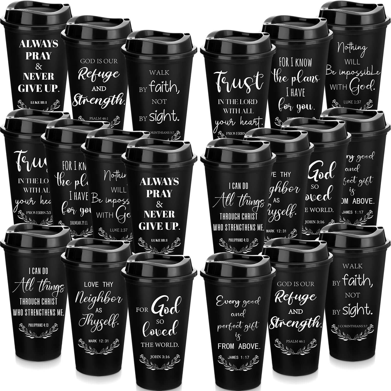 Skylety 20-pack Bible verse tumblers with lids, ideal for daily coffee on the go.