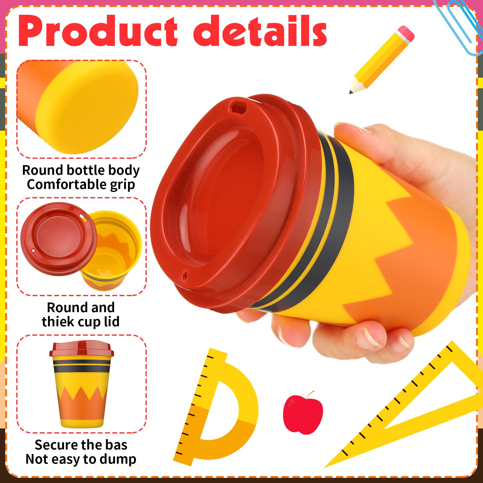 Skylety apple and pencil pattern tumbler shown for gifting.